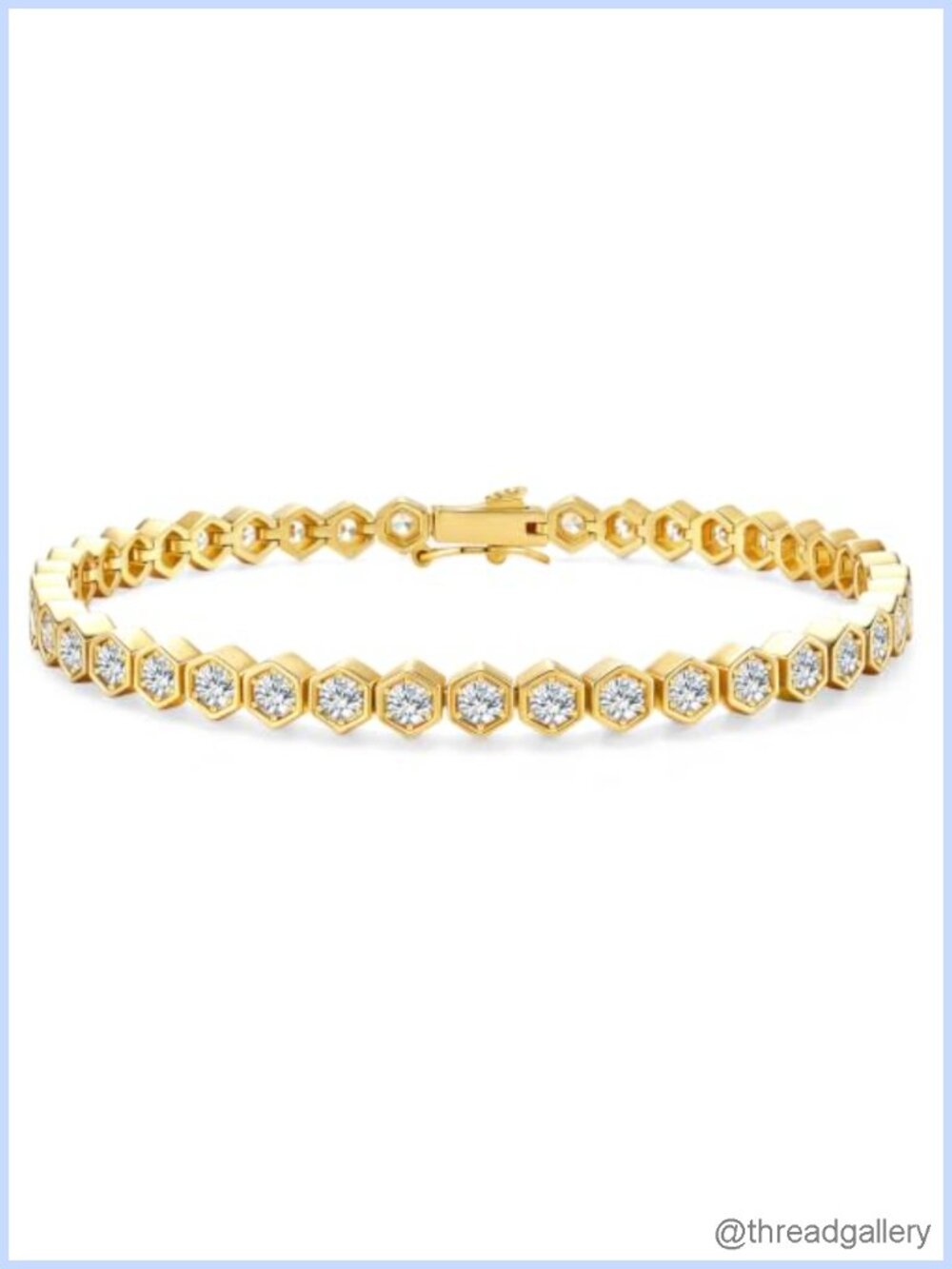 3mm Honeycomb CZ Tennis Bracelet 14k Yellow Gold Plated Brass Spring Clasp